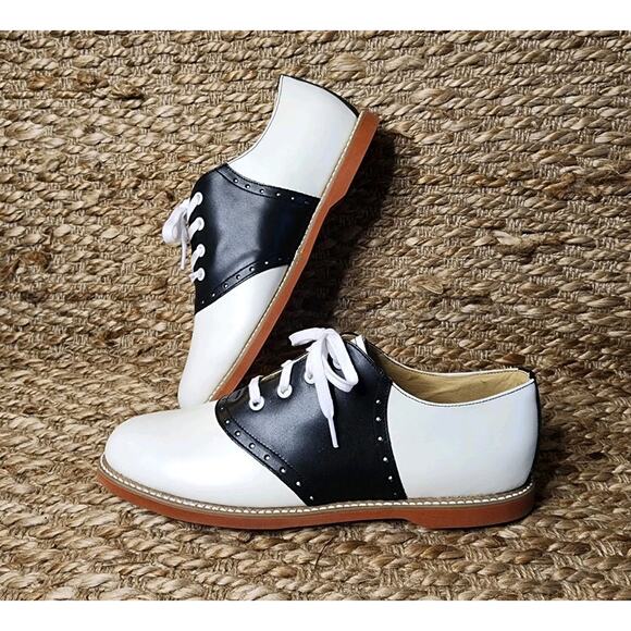 Kesco Classic White Black Lace-up Saddle Oxford Uniform Shoes Size 11.5 New! - Picture 1 of 11